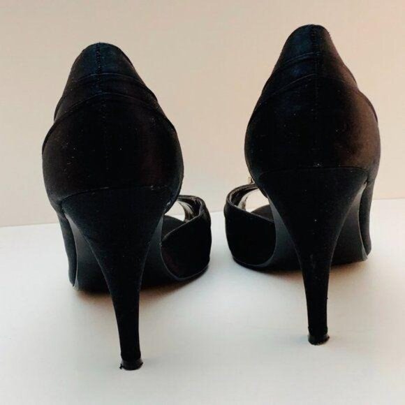 Style & Co Black Satin Peep Toe Heels With Rhinestone Embellishment - Picture 4 of 11